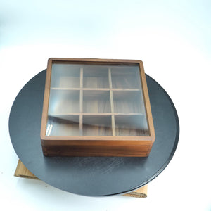 Black Walnut Watch Storage Box, Glass Lid, 9-Grid Organizer, Luxury Wooden Display Case