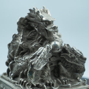 Pure Copper Nine-Dragon Seal Ornament: Imperial Desk Decor
