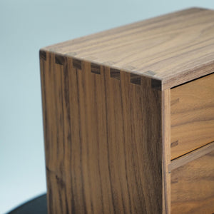 Handcrafted Walnut 3-Drawer Box, Dovetail Joinery, Brass Knobs