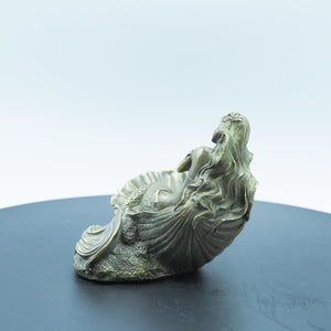 復古純銅貝殼美人魚雕像，性感3D裸體女神，水族箱裝飾