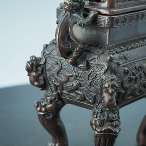 Gilt Copper Tiger Ear Incense Burner: Antique-Style Lion Lid