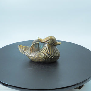 Antique-Style Aged Brass Mandarin Duck Figurine, Symbol of Harmony and Peace