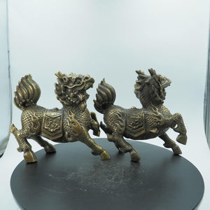 Brass Fire Kylin Statues: Antique Feng Shui Home Decor (7.87 inch)