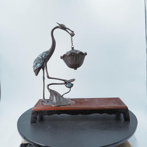 Copper Crane Incense Burner: Lotus Hanging Censer Design