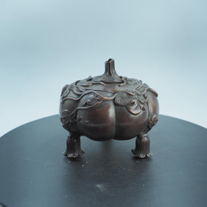 Pure Copper Pumpkin-Shaped Storage case with Relief Lotus Leaf Design, Exquisite Craftsmanship