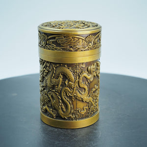 Brass Double Dragon Pen Holder & Storage Jar: Chinese Motif Decor