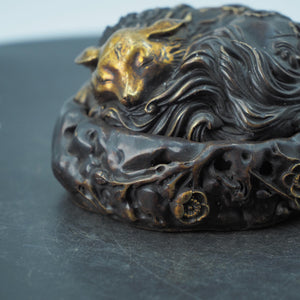 Antique Brass Nine-Tailed Fox Incense Burner Box: Copper Storage