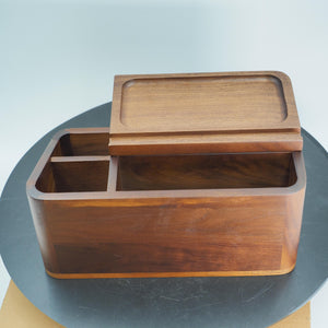 Black Walnut Desk Organizer: Remote Holder, Modern Wood Storage