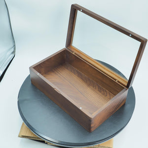 Handcrafted Black Walnut Wood Display Box, Glass Lid Organizer