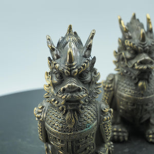 Pair of Pure Brass Armor-Clad Kylin Statues, Feng Shui Doorway Guardians for Home Protection