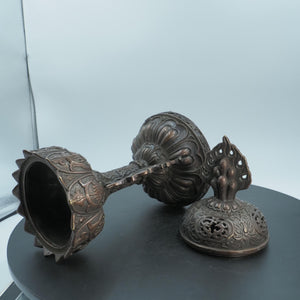 Tibetan Copper Lotus Incense Burner: Eight Auspicious Treasures Altar Decor