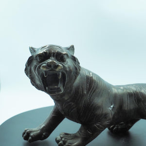 Grotesque Bronze Copper Roaring Tiger Figurine, Ferocious Antique Tiger Ornament