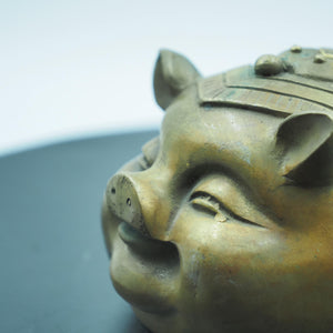 Pure Copper Pig Figurine: Good Fortune Coin Bank Ornament