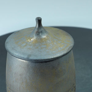 Handmade Gilded Ceramic Storage Jar: Rustic Pottery Canister with Lid