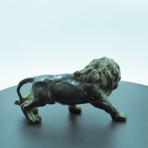 Bronze-Tone Solid Copper Male Lion Ornament, Muscular Roaring Lion Sculpture, Fierce and Majestic Decoration