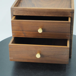 Handcrafted Black Walnut Two-Drawer Box: Minimalist Brass Knob Organizer