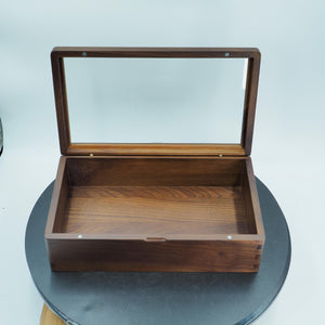 Handcrafted Black Walnut Wood Display Box, Glass Lid Organizer