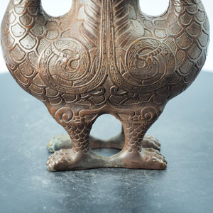 Juego de copas de vino de bronce con doble fénix auspicioso, con patrón de fénix y diseño de jarrón tallado