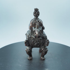 Gilt Copper Tiger Ear Incense Burner: Antique-Style Lion Lid