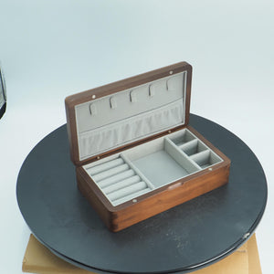 Multi-Compartment Black Walnut Jewelry Box, Elegant Storage for Earrings, Rings & Bracelets