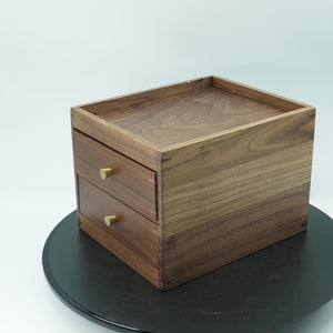 Handcrafted Black Walnut Two-Drawer Box: Minimalist Brass Knob Organizer
