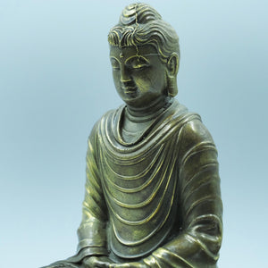 Vintage Style Pure Brass Amitabha Buddha Statue, Antique Finish Shakyamuni