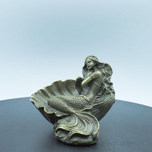 復古純銅貝殼美人魚雕像，性感3D裸體女神，水族箱裝飾