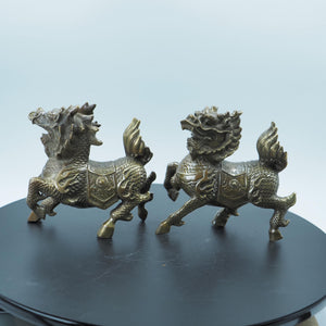 Copper Qilin Figurines: Antique Style Wealth Ornament Pair