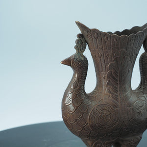 Juego de copas de vino de bronce con doble fénix auspicioso, con patrón de fénix y diseño de jarrón tallado