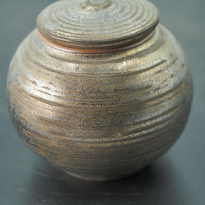 Vintage Ceramic Golden Jar, Mini Gradient Gold Canister, Shiny Blue and Pink Finish