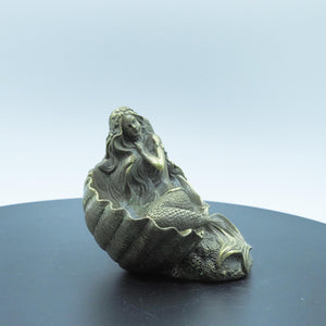 復古純銅貝殼美人魚雕像，性感3D裸體女神，水族箱裝飾