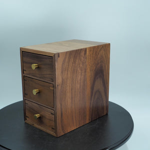 Handcrafted Black Walnut 3-Drawer Box, Solid Wood Desktop Organizer
