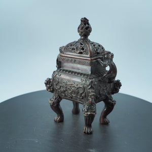 Gilt Copper Tiger Ear Incense Burner: Antique-Style Lion Lid