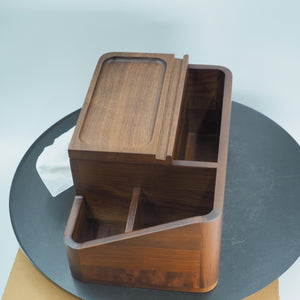 Black Walnut Desk Organizer: Remote Holder, Modern Wood Storage