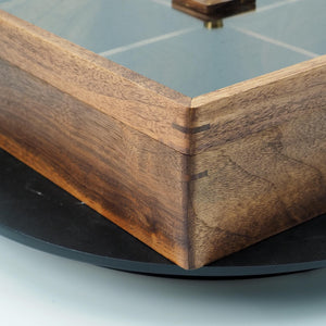 Handcrafted Black Walnut Organizer Box with Glass Lid & Brass Handle