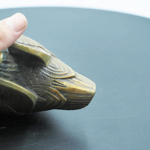 Antique-Style Aged Brass Mandarin Duck Figurine, Symbol of Harmony and Peace