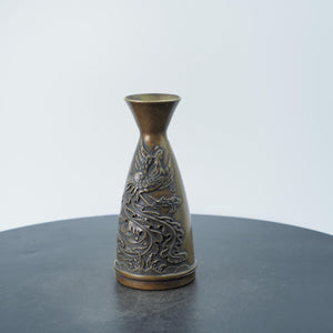 Chinese Auspicious Copper Wine Cup, Copper Sake Decanter Set, Dragon and Phoenix Relief Design