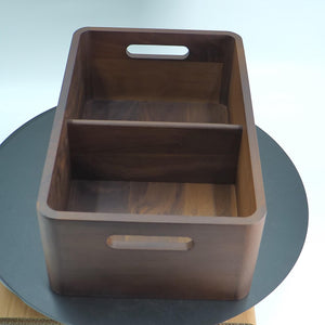 Handmade Walnut Wood Storage Box with Divider, Tabletop Organizer