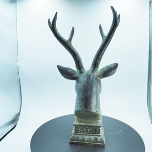 Large Bronze Deer Head Figurine, Powerful Presence, Rich Texture