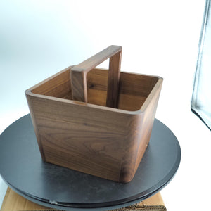 Handmade Walnut Wooden Storage Caddy with Handle, Solid Wood Organizer Box