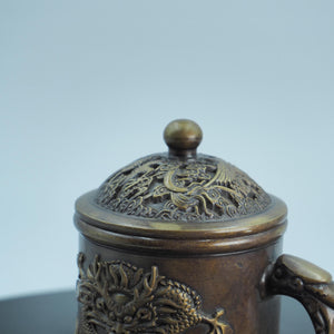 Messing Drache und Phönix Wasserglas mit Deckel: Glücksbringer Ornament