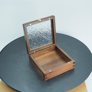 Handcrafted Black Walnut Keepsake Box, Patterned Glass Lid