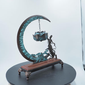 Antique Style Copper Incense Burner: Chang'e Moon Fairy Lotus Design