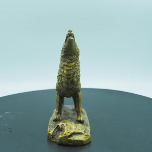 Pure Copper Golden Roaring Grey Wolf Totem Figurine, Creative Brass Wolf Ornament