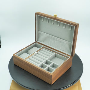 Black Walnut Jewelry Box, Double-Layer Multi-Compartment Storage for Necklaces, Watches & Rings